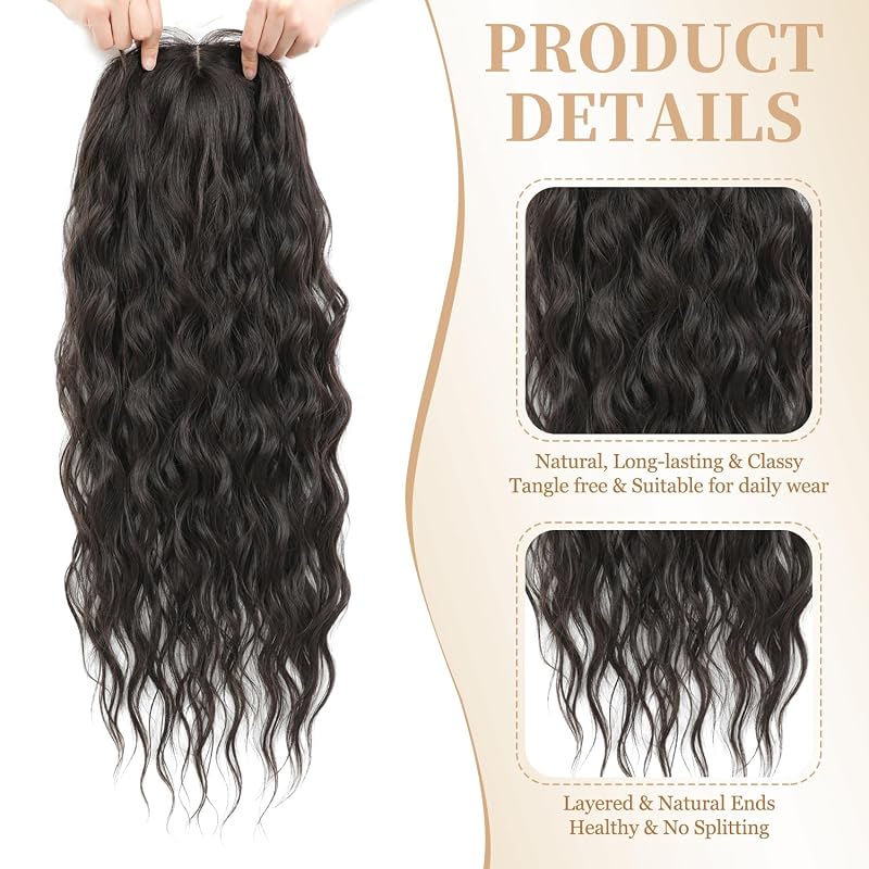 26inch Curly Hair Topper Wiglets for Women Brown Black - Instant Volume & Makeover