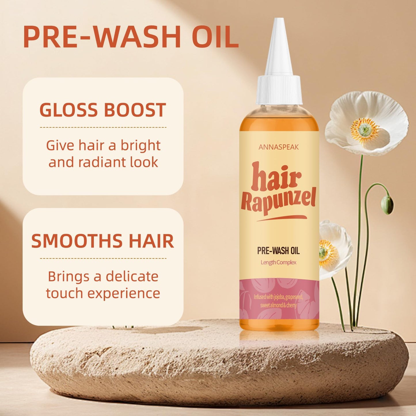 ANNASPEAK Rapunzel Hair syrup, Pink Grapefruit, Jojoba, Sweet Almond, Cherry, for All Hair Types (100ml)