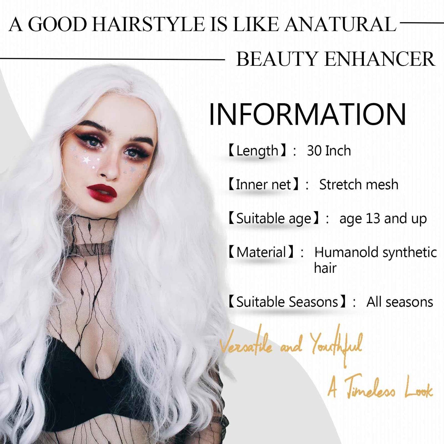 GOWIT White Wigs for Women 30 Inch Long Wavy Wig Glueless Middle Part Curly Wavy Wigs Natural Looking Heat Resistant Synthetic Wig for Halloween Christmas Daily Cosplay Party Use
