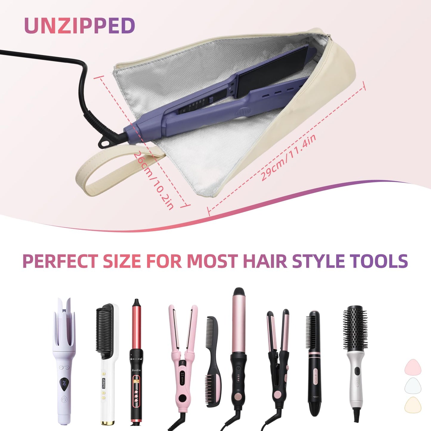 Aenfaiy 2-in-1 Heat Resistant Mat & Bag for Hair Styling Tools, Hanging Curling Iron Holder Flat Iron Holder with Zip, Portable Hot Hair Tools Travel Bag, Hair Straightener Mat Pouch for Countertop