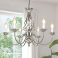 VerRon 6-Light Farmhouse Candle Chandelier - Brushed Nickel + 22" Chain