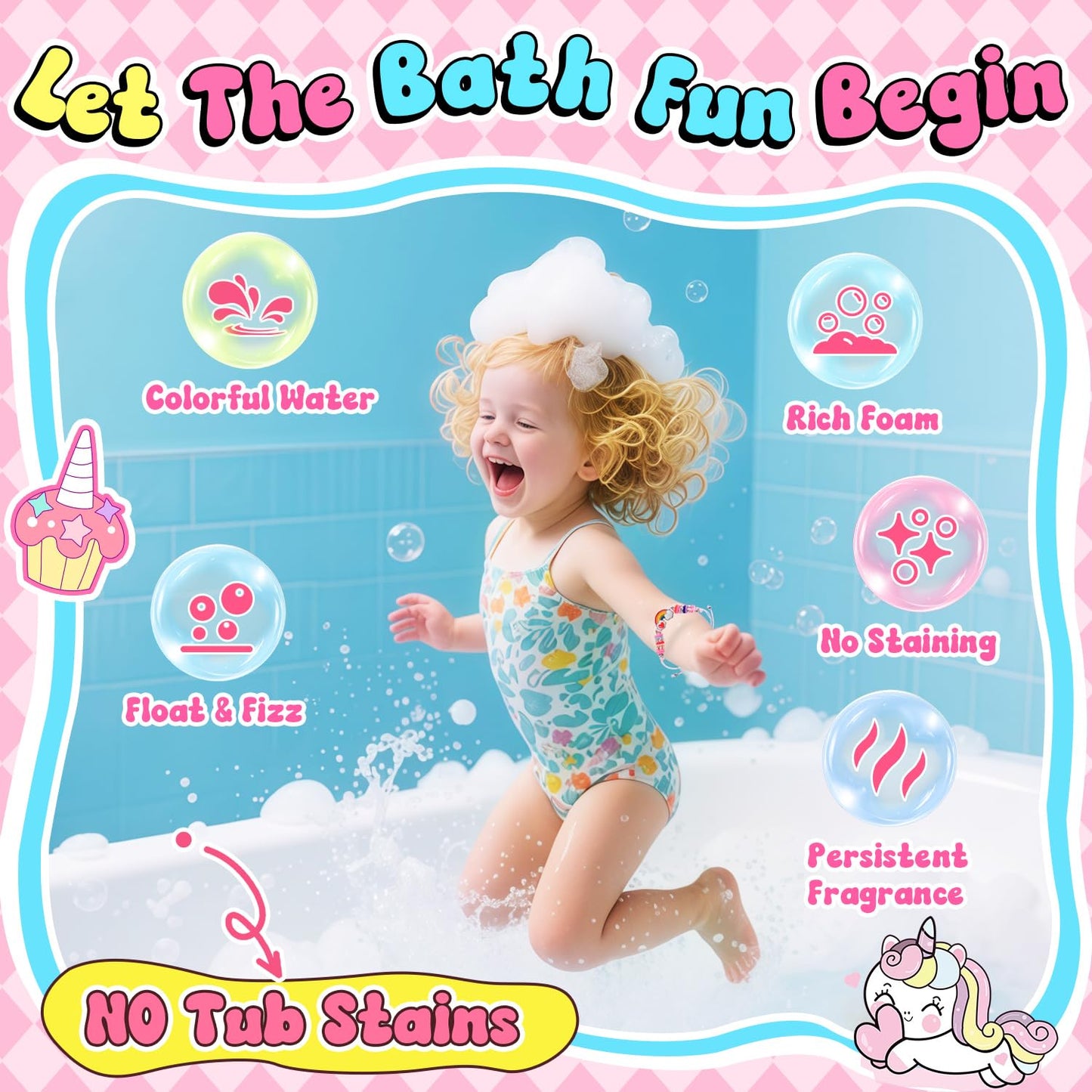 Kids Bath Bombs with Surprise Inside,9 Pack Unicorn Bath Bombs for Girls-5 with Surprise Toys,Including Jewelry Toys,Natural Organic Kids Bubble Bath with Fruity Scents,Relaxing Aromas,Birthday Gift