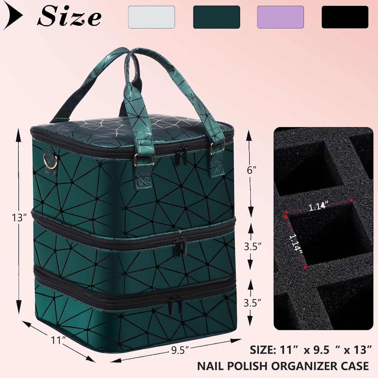 Nail Polish Organizer Bag with Travel Case for 30+ Bottles & Nail Lamp - Purple