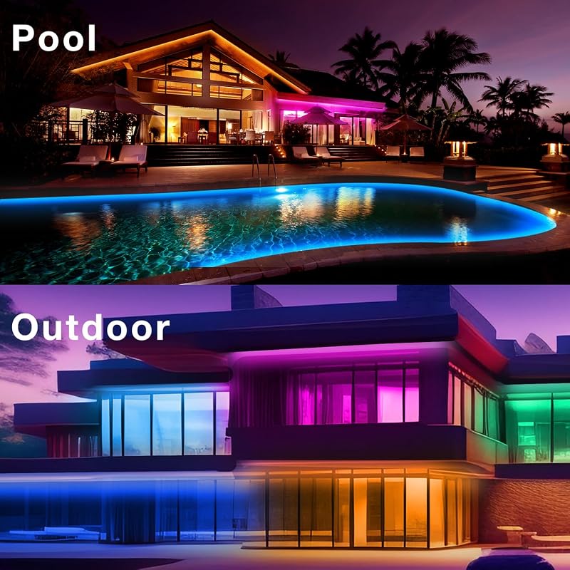Outdoor LED Strip Lights 200ft IP67 Waterproof with App Control & Music Sync (DAYBETTER) - RGB Color Changing