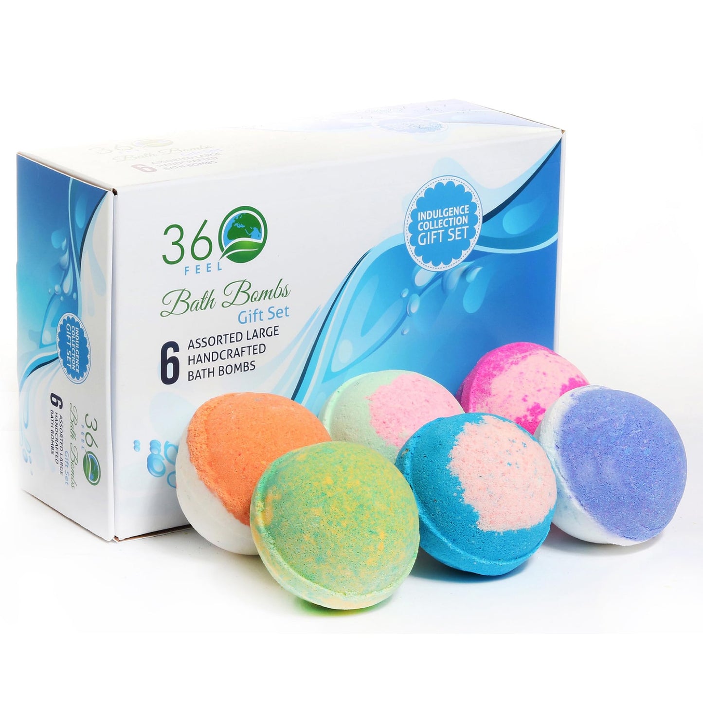360Feel Bath Bombs Gift Set - Handcrafted Moisturizing Bath Bombs for Women Infused with Essential Oils - an Ideal Gift for Any Occasion - Non-Staining and Glitter Free Fizz - Large - Set of 6