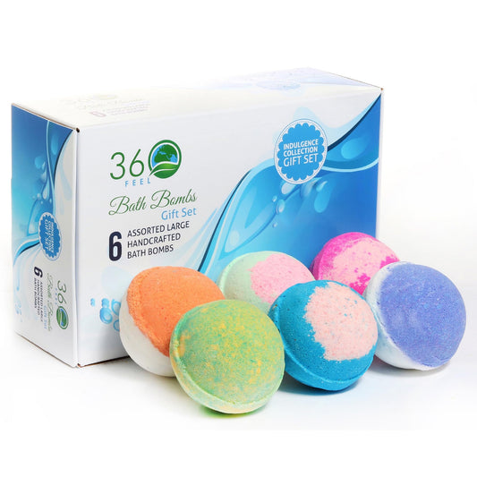 360Feel Bath Bombs Gift Set - Handcrafted Moisturizing Bath Bombs for Women Infused with Essential Oils - an Ideal Gift for Any Occasion - Non-Staining and Glitter Free Fizz - Large - Set of 6