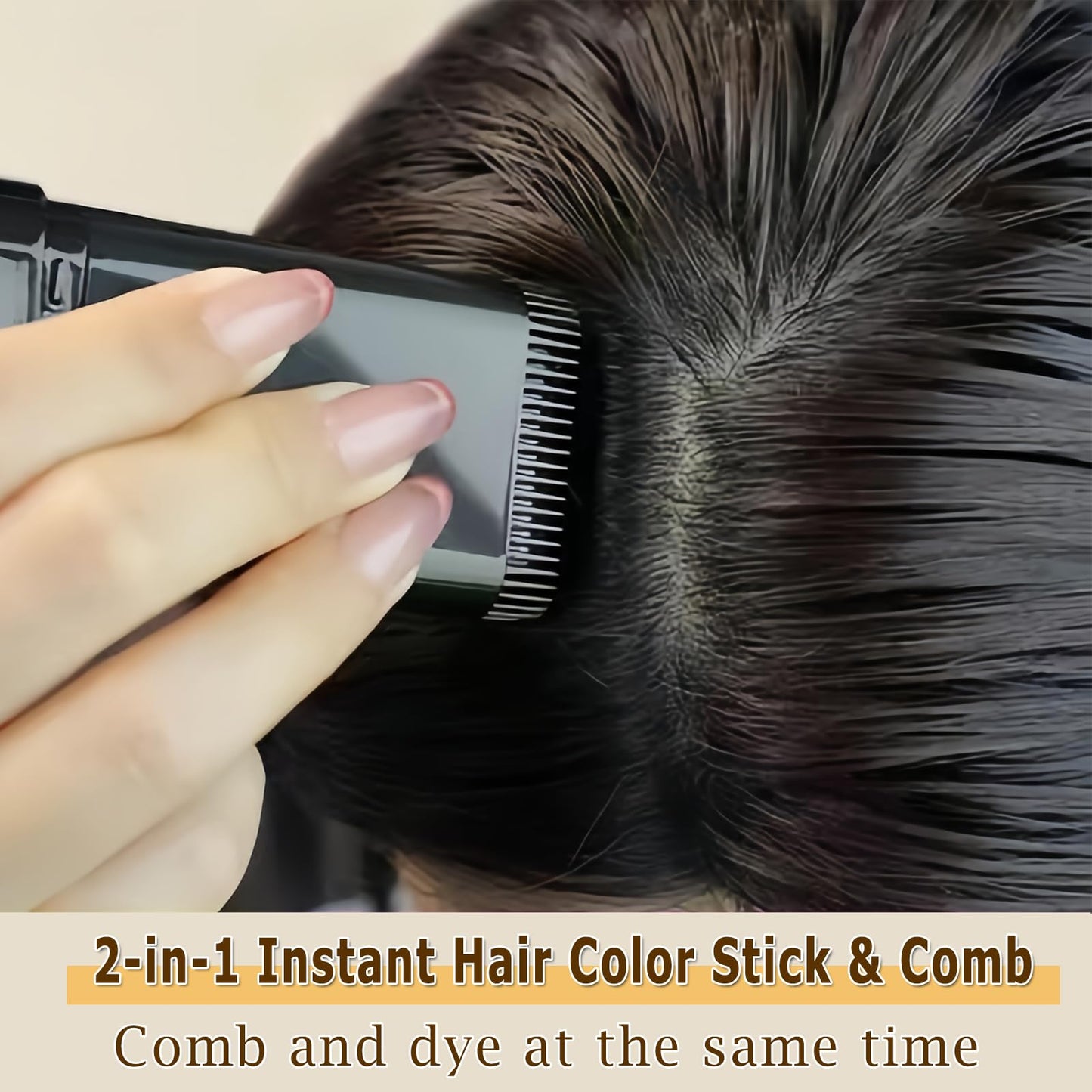 Safe and Convenient Comb Hair Dye, Portable Hair Color Comb for Gray Hair Coverage, Waterproof and Sweat-Proof Hair Concealer Stick, 2 in 1 Instant Dye, for Women & Men (Brownish Black, 02)