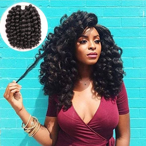 10 Inch Jamaican Bounce Crochet Hair 22 Strands 4 Packs Wand Curl Crochet Hair Curly Crochet Braids for Black Women (10 Inch (Pack of 4), #1B)