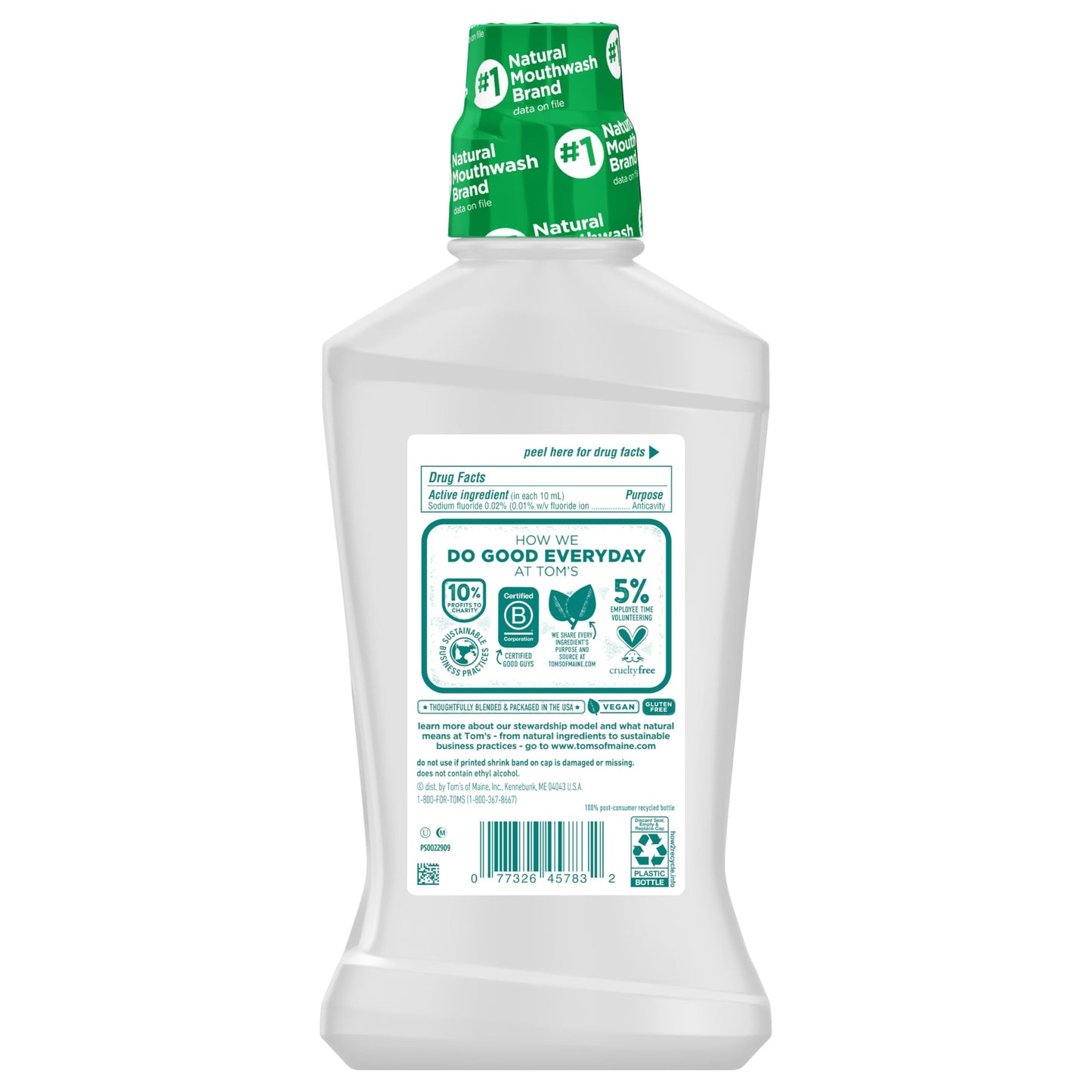 Tom's Of Maine Whole Care Natural Fluoride Mouthwash, Fresh Mint, 16 Oz (Pack of 3) (Packaging May Vary)