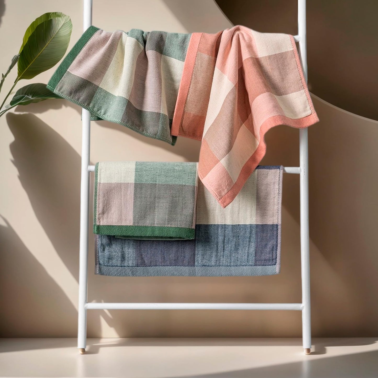 kimteny 6 Pack 100% Cotton Washcloths, Dual-Sided Design (Terry + Gauze) Facecloths, 13x13 Inch Ginghqm Washrags, Soft & Skin-Friendly, for Bathroom, Kitchen & Household (Blue, 13x13 Inches)