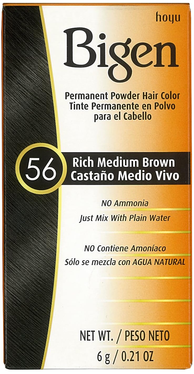 Bigen Permanent Powder Hair Color 56 Medium Brown – Pack of 4 (Variation: Medium Brown+0.21 oz)