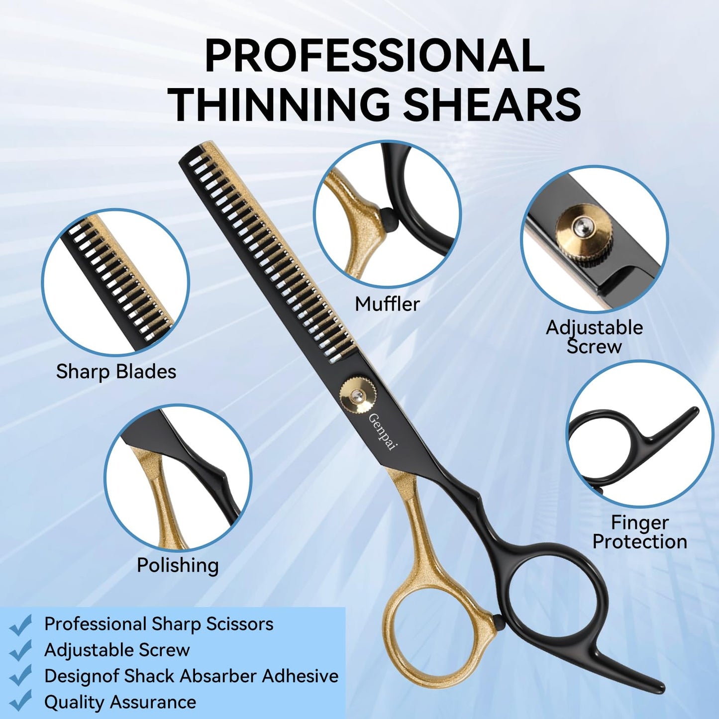 14-Piece Professional Hair Cutting Scissors Kit – Stainless Steel Hair Shears, Barber Scissors, Thinning Shears & Razor – Hair Cutting Kit for Men/Women/Kids – Barber Supplies & Accessories