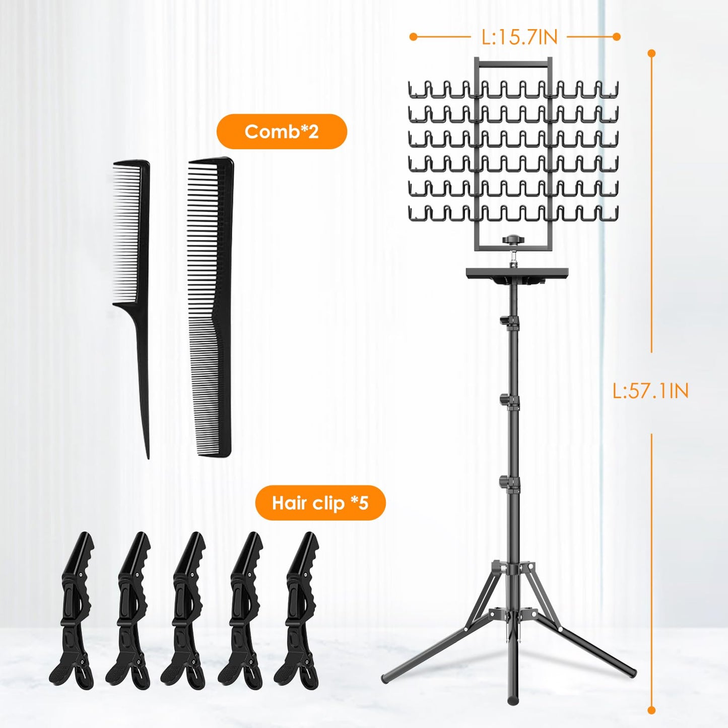 WISIMMALL Adjustable Braiding Hair Rack with 144 Pegs and 2-Side Metal Holder. Includes 6 Hair Clips and 2 Combs for Salon Use