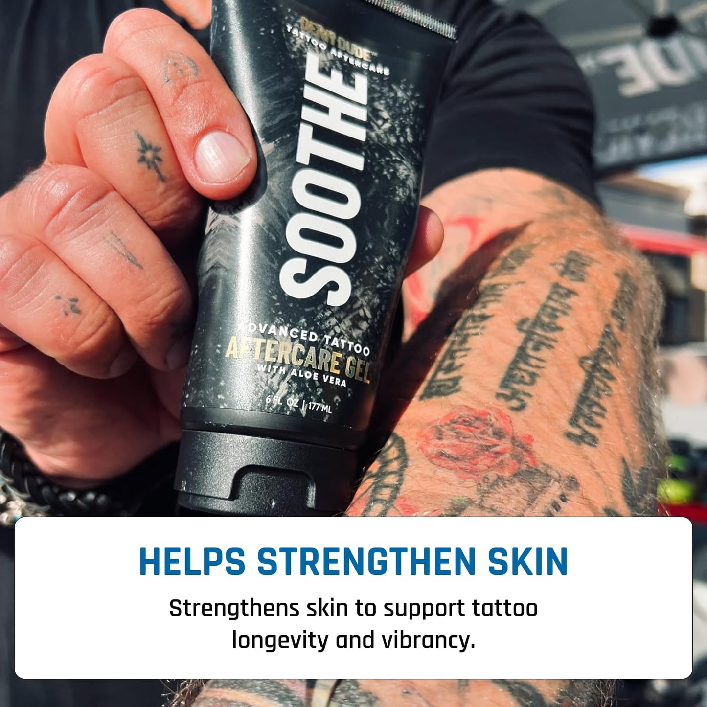 Derm Dude Advanced Tattoo Soothing Gel | Alleviates Itchiness Redness & Irritation | Moisturizing & Cooling Non-Greasy Formula with Aloe Vera, Cucumber & Vitamin C | For New & Existing Tattoos - 6 oz
