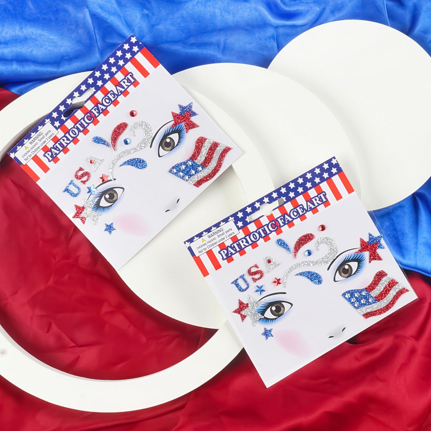USA Flag Stars Face Stickers Patriotic Face Gems Face Jewels Self-Adhesive Festival Star Rhinestone Stickers for Face, Eye, Makeup, Stick on Gems,4th July Costume Accessories 2PCS (Style 1)