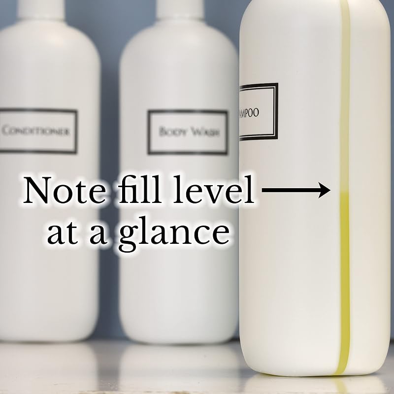Refillable 19 oz Body Wash, Shampoo & Conditioner Pump Dispenser Set — White View Stripe 3-Pack (Variation: White Plastic Pumps)
