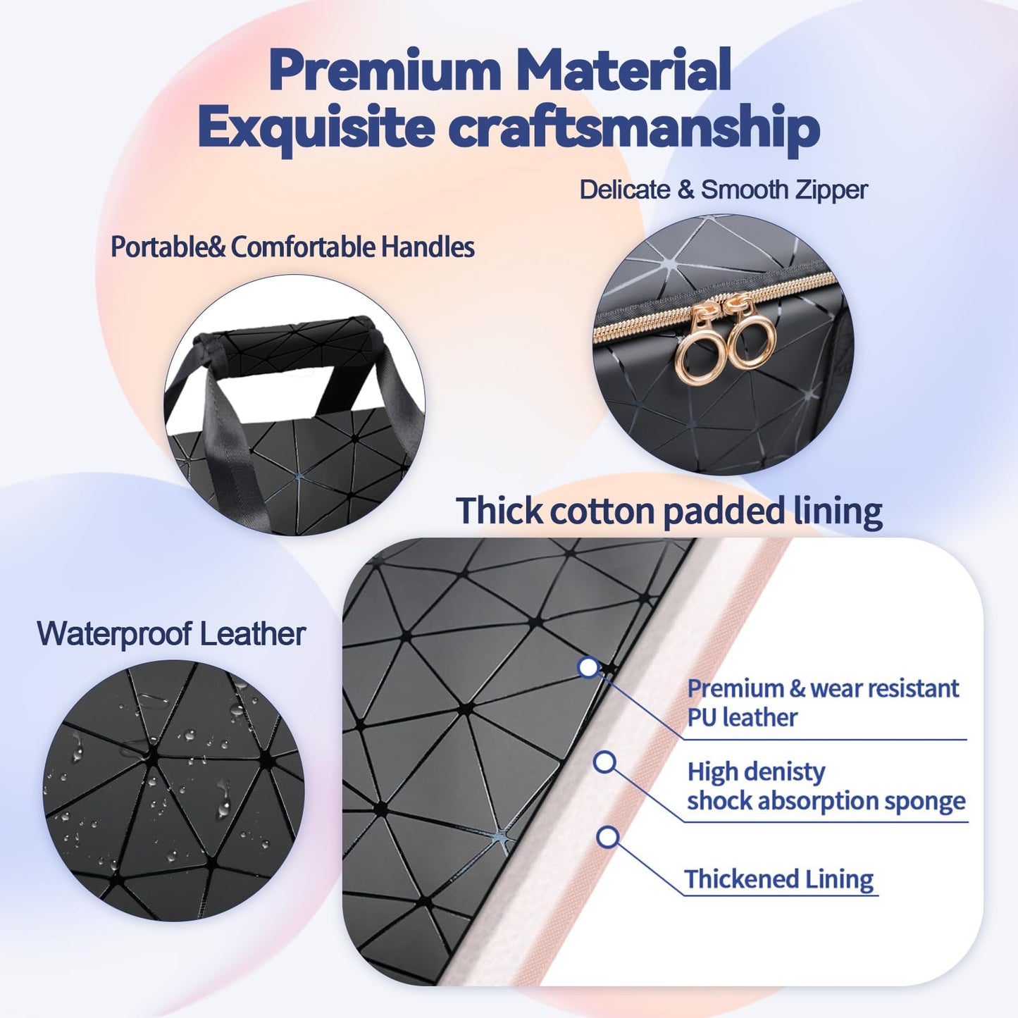 Partreko Nail Polish Organizer Holds 50 Bottles (15ml/0.5 fl.oz)& Nail Lamp, PU Leather Nail Organizers and Storage Bag with Shoulder Strap, Portable Nail Supplies Kit Organizer Carrying Case (Black)