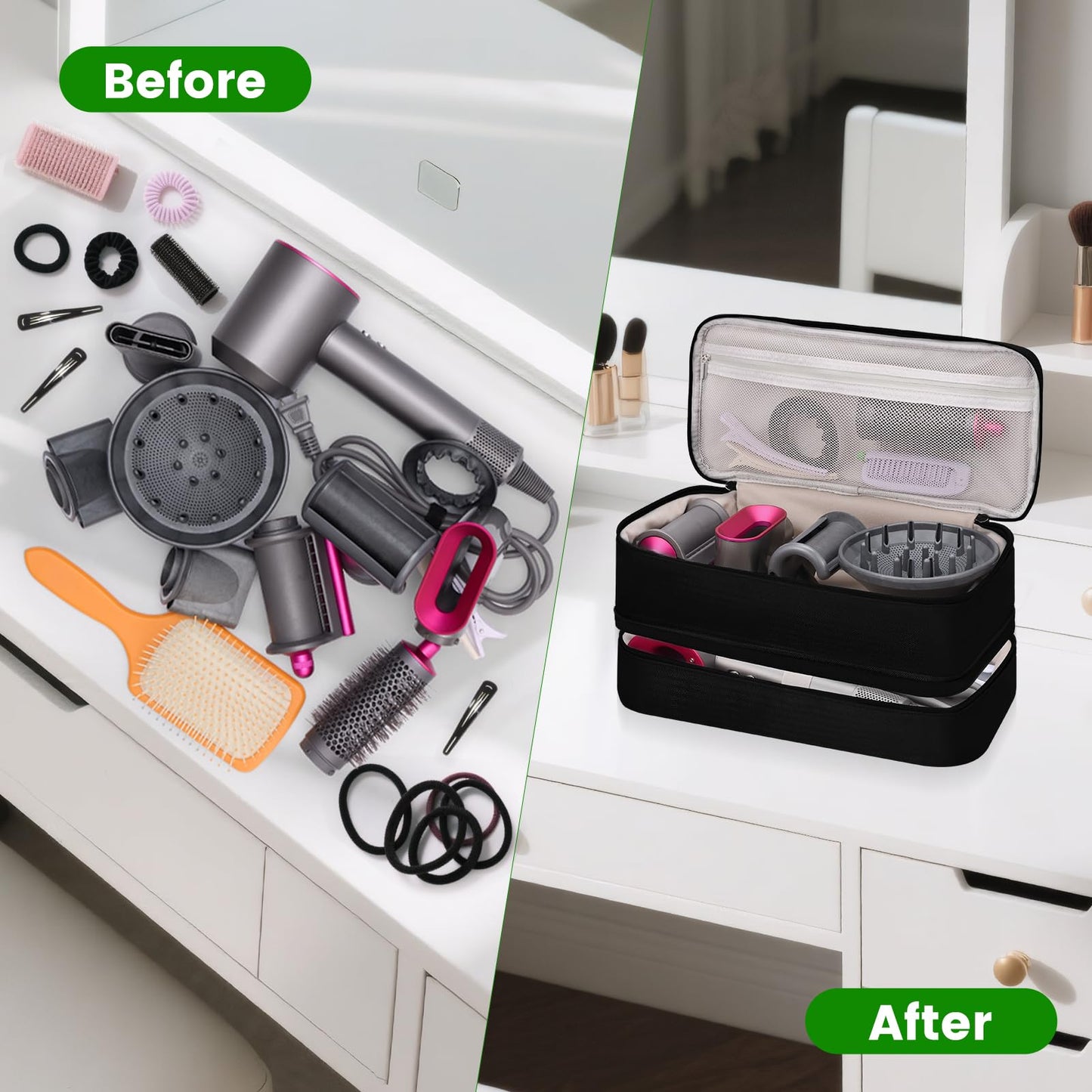 Vorlunix Travel Carrying Case for Hair Dryer，Double-walled Storage Compartment for Shark Flexstyle/FlexFusion，Portable Storage Organizer Bag for Dyson Airwrap Styler and Attachments