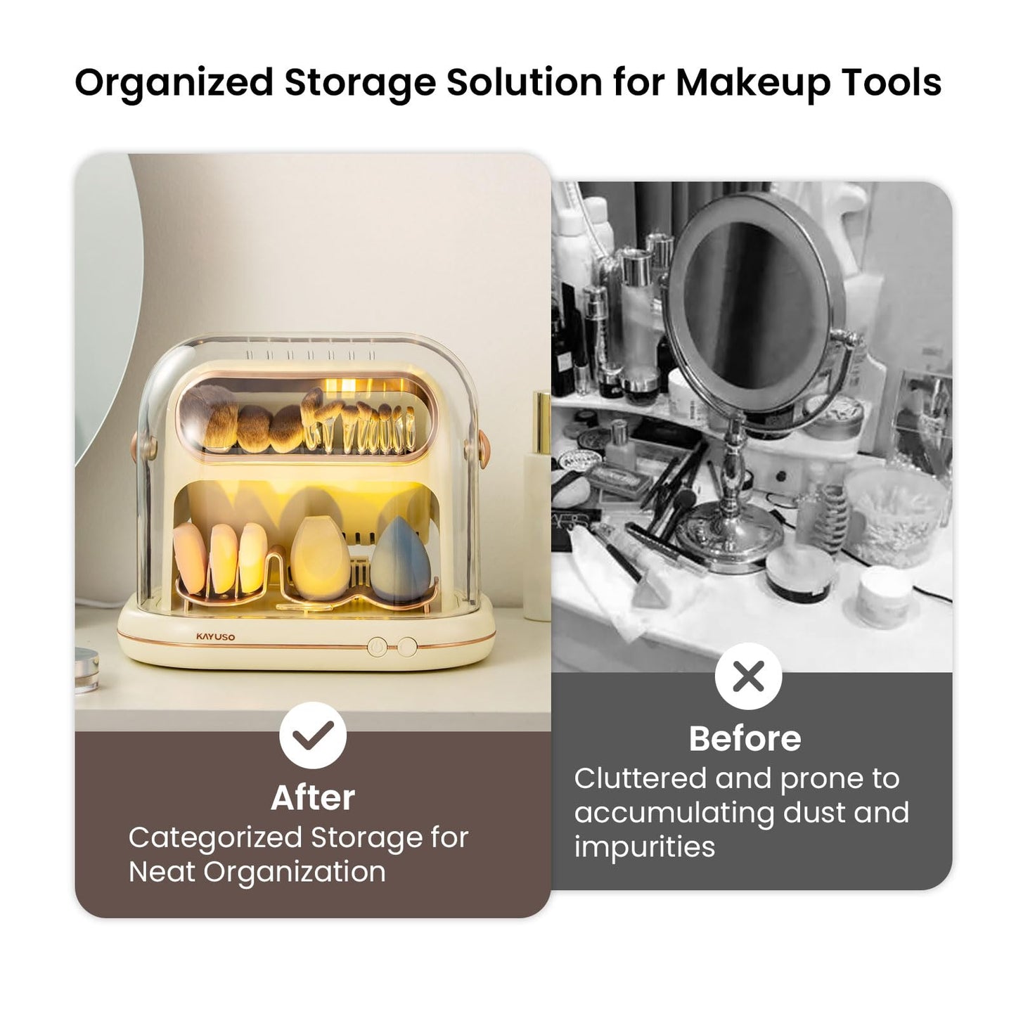 KAYUSO Electric Makeup Brush Dryer Machine, 3 in 1 Automatic Makeup Brush Dryer and Storage with Cover, Timed Cleaning Tool for Most Size Brushes and Sponges