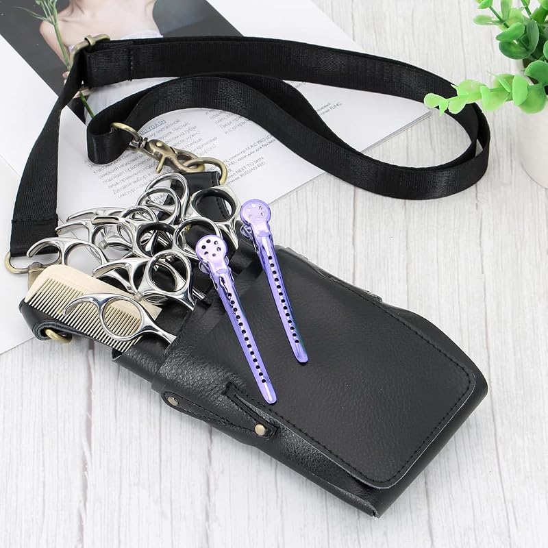 Leather Scissor Bag Holster for Barbers – 6 Scissor Holders & Large Tool Pocket