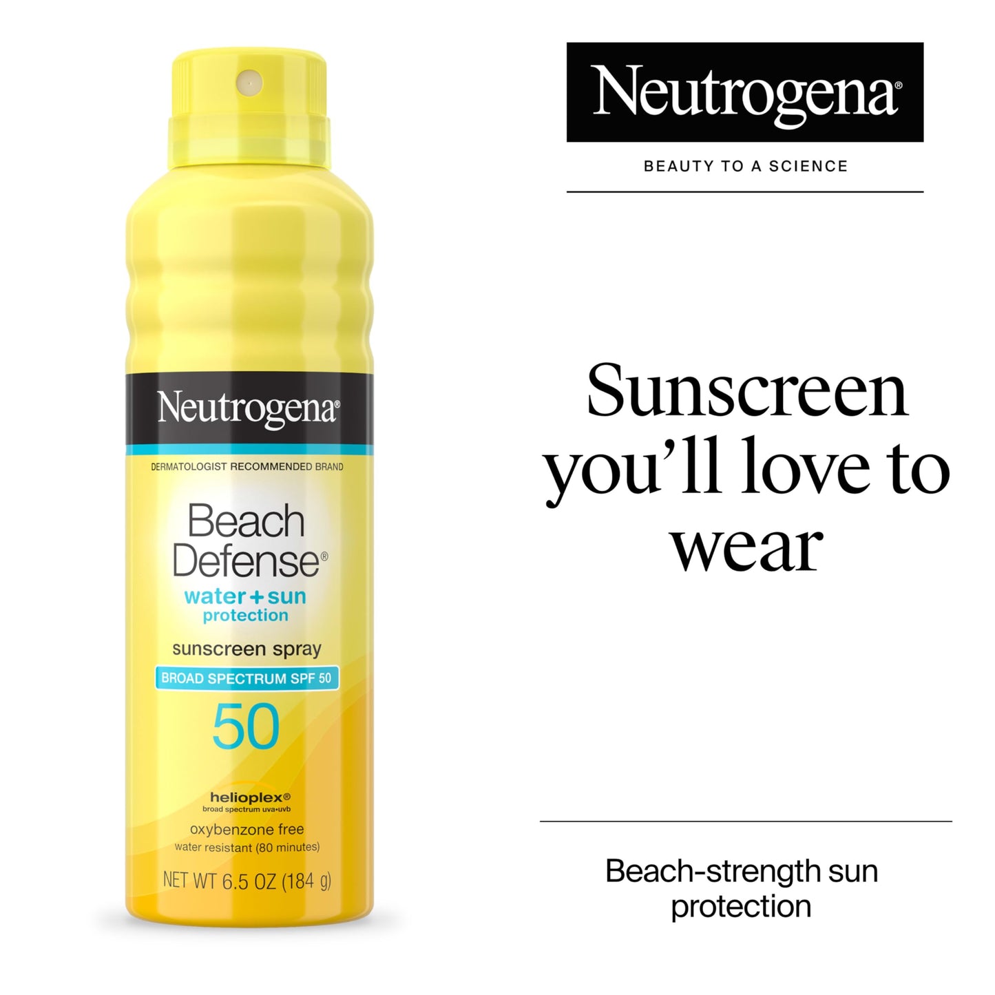 Neutrogena Beach Defense Sunscreen Spray Broad Spectrum SPF 50, 6.5 Oz, Water Resistant, Fast Absorbing, Oxybenzone Free, Lightweight Sun Protection, Face and Body Sunscreen