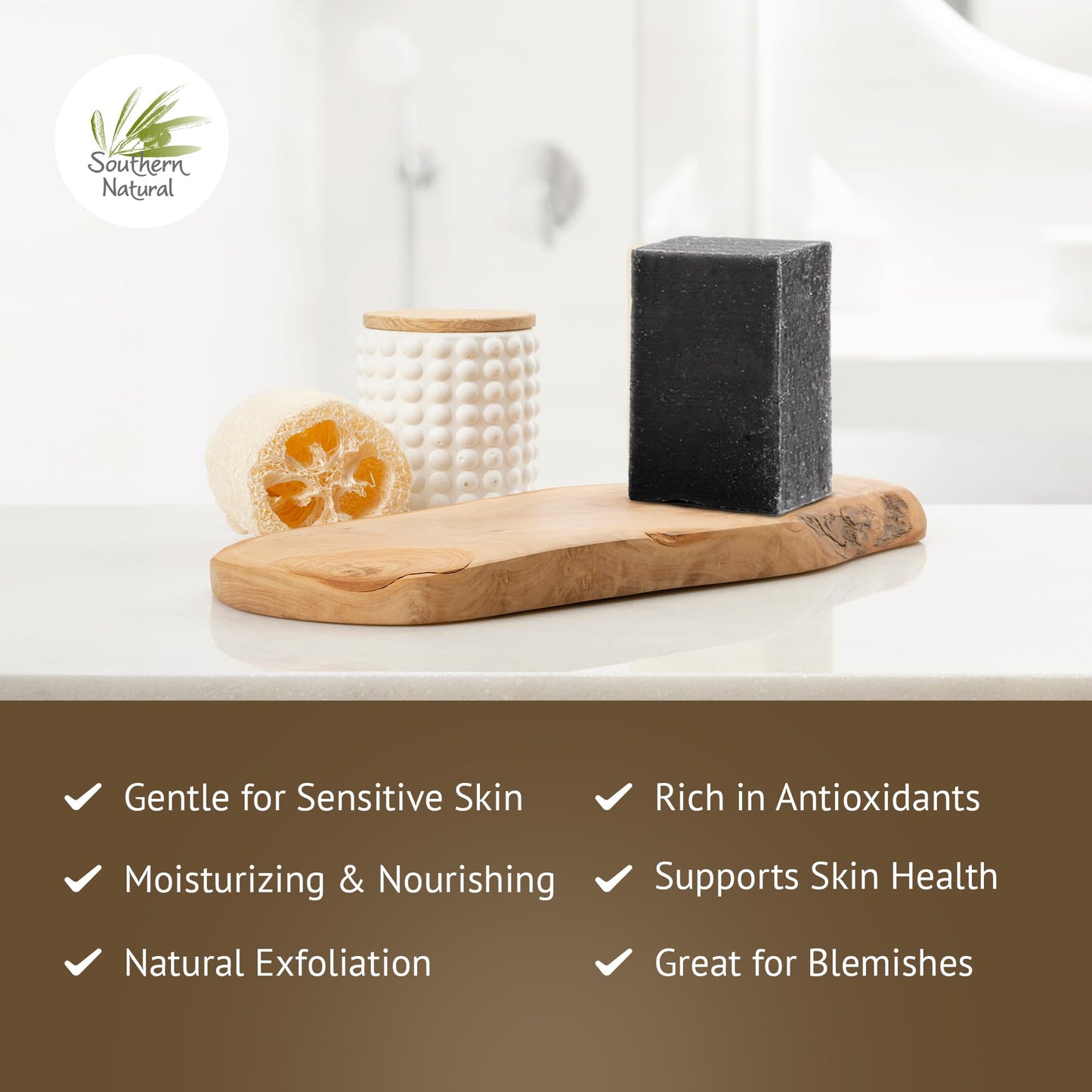 Southern Natural Handmade Activated Charcoal Soap Bar for Face & Body - Perfect for Sensitive Skin & Dry Skin Relief – With Dead Sea Mud, Goat Milk & Peppermint Essential Oil – 2 Pack, 4.5 oz