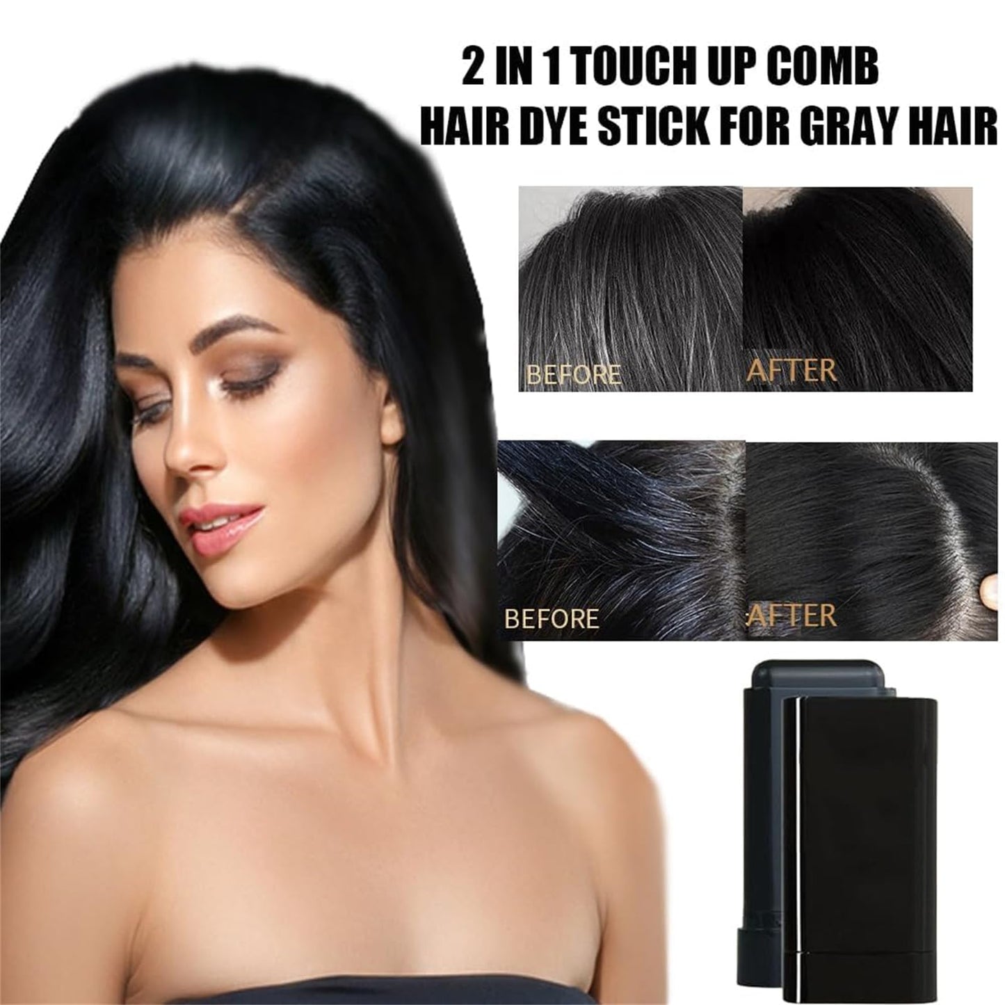 Carylook Hair Color Stick, 2PCS Carylook Waterproof And Sweat-Proof Hair Dye Stick, 2-In-1 Safe And Convenient Comb Hair Dye (Black-Brown,Black-Brown)