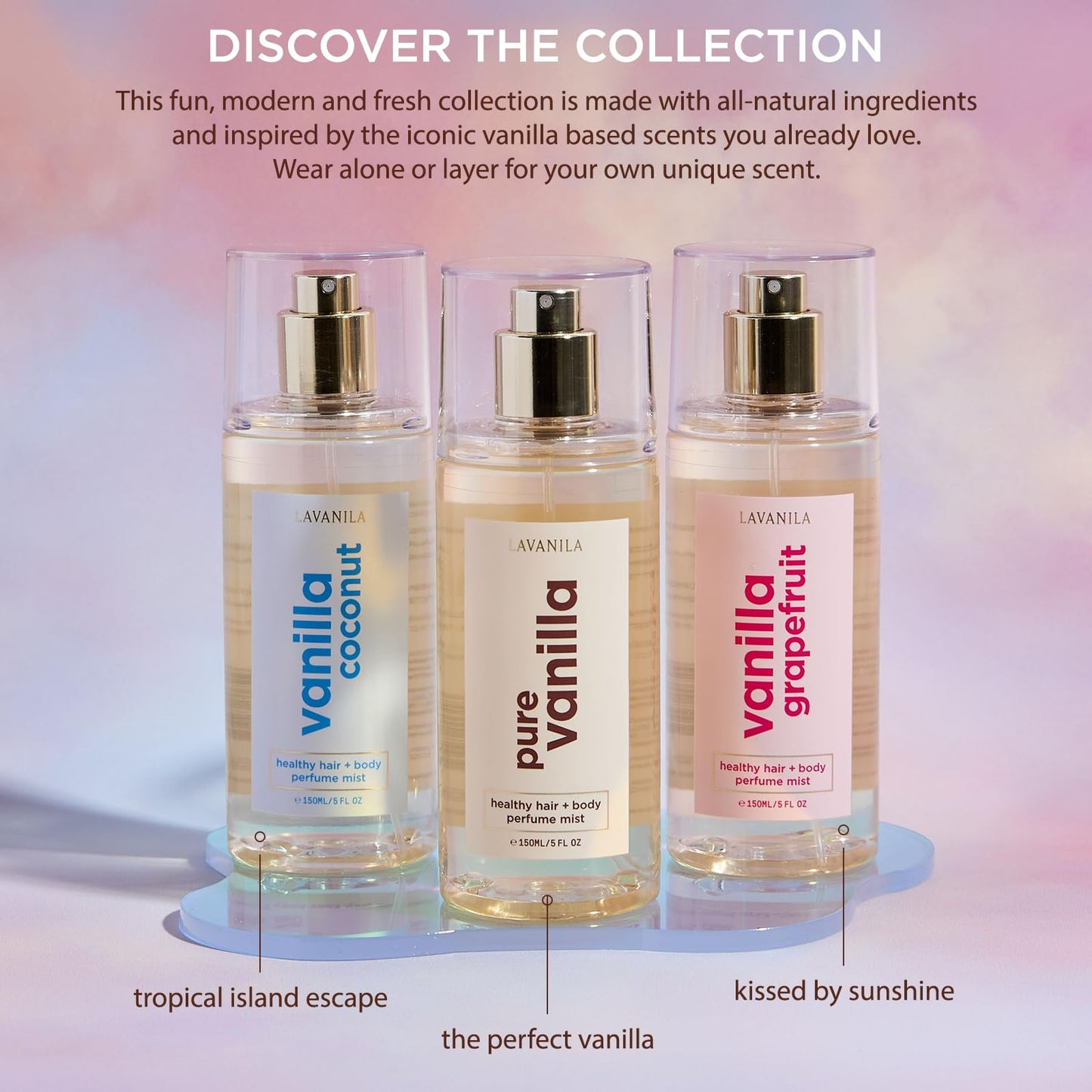 Lavanila Pure Vanilla Healthy Hair + Body Perfume Mist, 5 Fl Oz - Sweet & Warm Fragrance Spray Formulated with Jojoba Oil, Madagascar Vanilla, Tonka Bean, Heliotrope