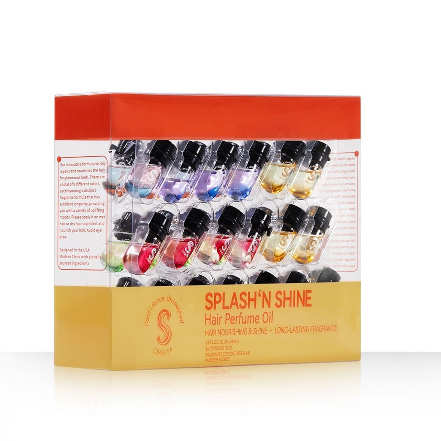 36pcs luxurious Scented Hair Perfume Oil 9 in 1,9 Varied Fragrances,Anti Frizzy,Avocado Oil,Moisturize Dry Damaged Hair,Splash'n Shine,Smoothing, Mini Bottles,Hair Care Set,Smell Good,Gift for Women