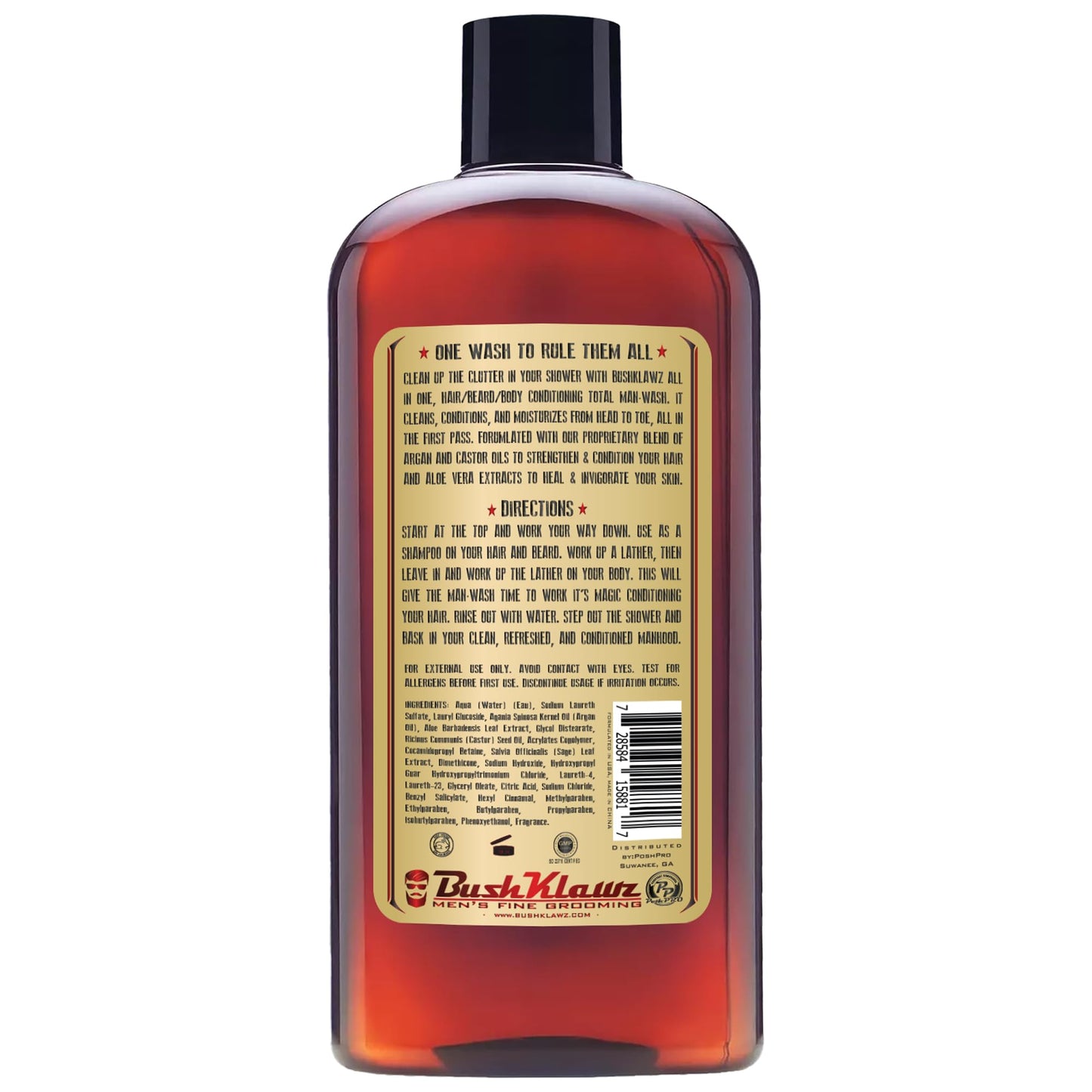 LUMBER PRINCE Men's Original All in One 3-in-1 Shampoo, Conditioner, Hair, Beard and Body Wash - American Viking Crew Cannon with Bulldog Duke PH Ballwash