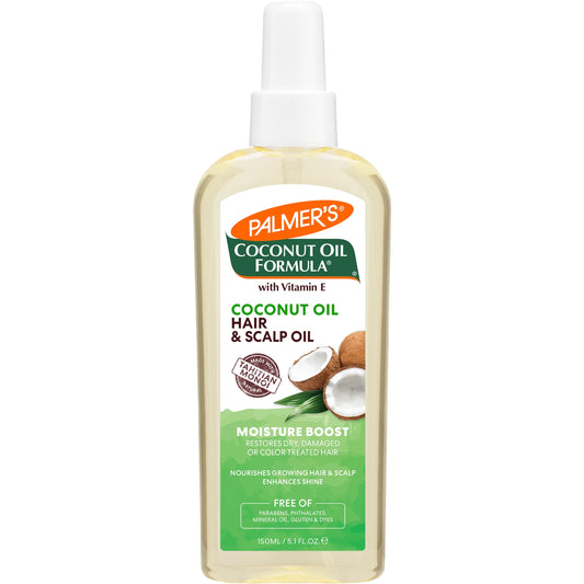 Palmer's Coconut Oil Moisture Boost, Restorative Hair and Scalp Oil Spray, Lasting Hydration and Shine for Dry or Damaged Hair, Promotes Scalp Health, 5.1 Oz