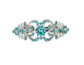 Faship Teal Rhinestone Crystal Hearts Floral Hair Barrette