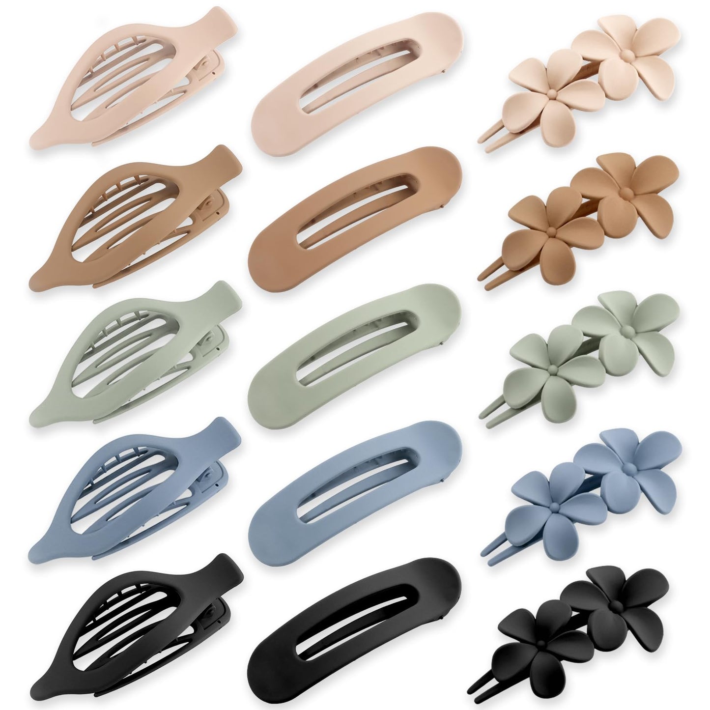 FASOTY 15 Pcs Flat Claw Clips for Women Girls, 3 Styles Non-slip Matte Flat Hair Clips for Thick & Thin Hair Prom Party Hair Accessories