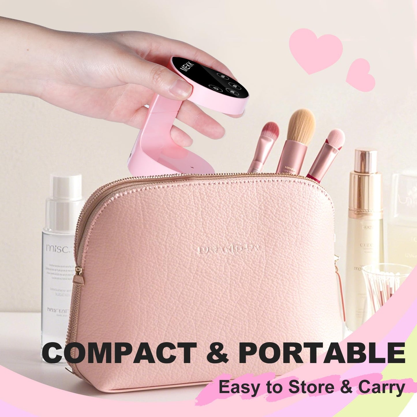 MEKK Mini UV Light for Nails,Peach-Shaped Mini LED Nail Lamp with Auto-Sensor,8 Beads,16W,4 Timer,Professional Single Finger UV Light for Gel Nails Small Gel Nail Lights for Salon & Home DIY Use-Pink