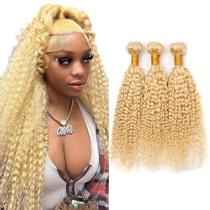 NerriHou 613 Blonde Water Wave Human Hair Bundles #613 W / 14, 16, 18 Inch, Unprocessed Virgin Brazilian Hair, 3-Pack 150g