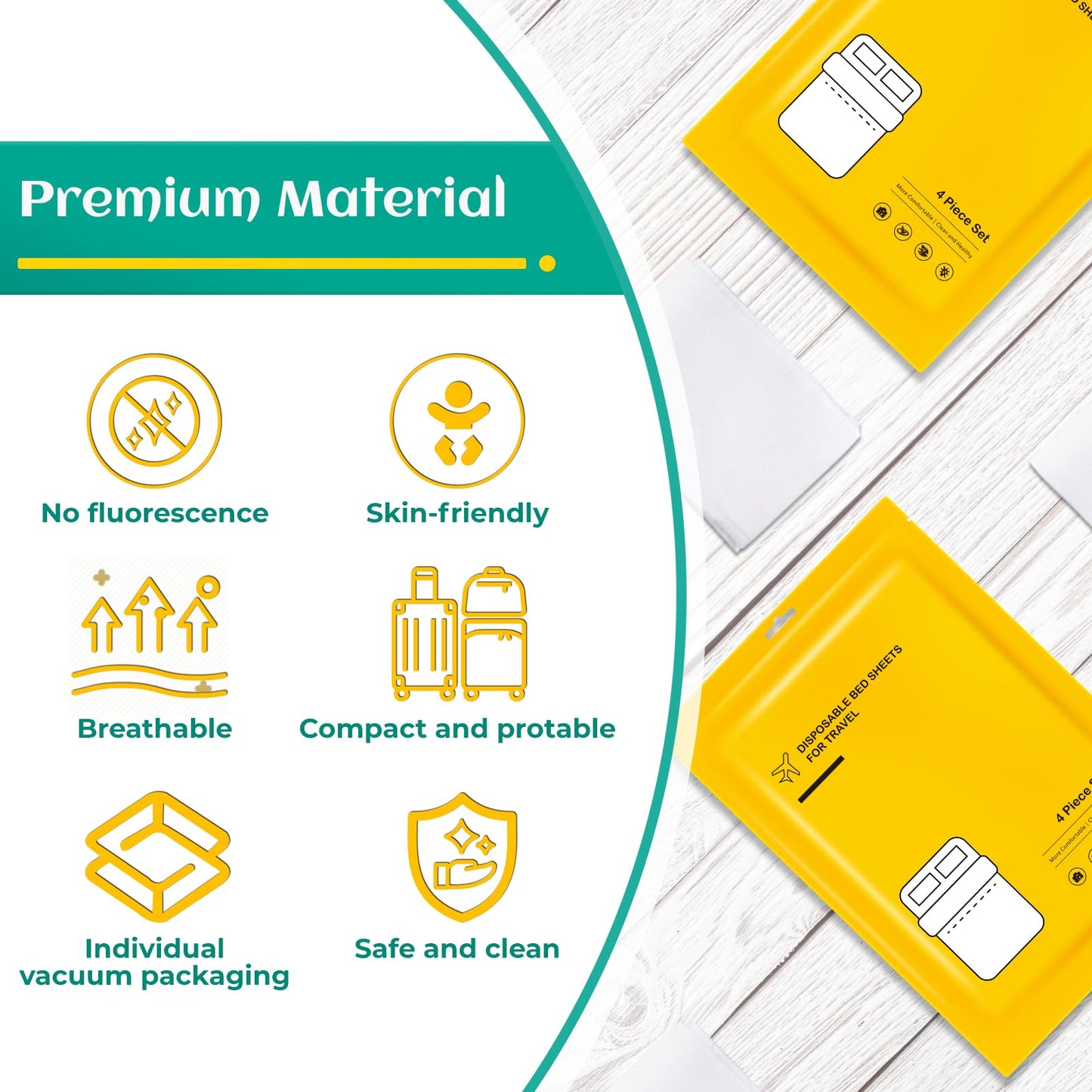 Travel Essentials Disposable Sheet Set - 2 Pack With Quilt Cover and Pillowcase, Portable Bedding for Cruise, Hotel, Camping, SPA