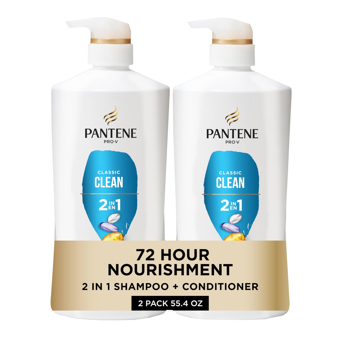 Pantene 2-in-1 Shampoo & Conditioner, Classic Clean - Pro-V Nutrients for Dry, Color-Treated Hair, Healthy Looking Hair Every Wash, Antioxidant-Rich, 27.7 Oz Each, 2-Pack + Rescue Shot (0.5 Oz)