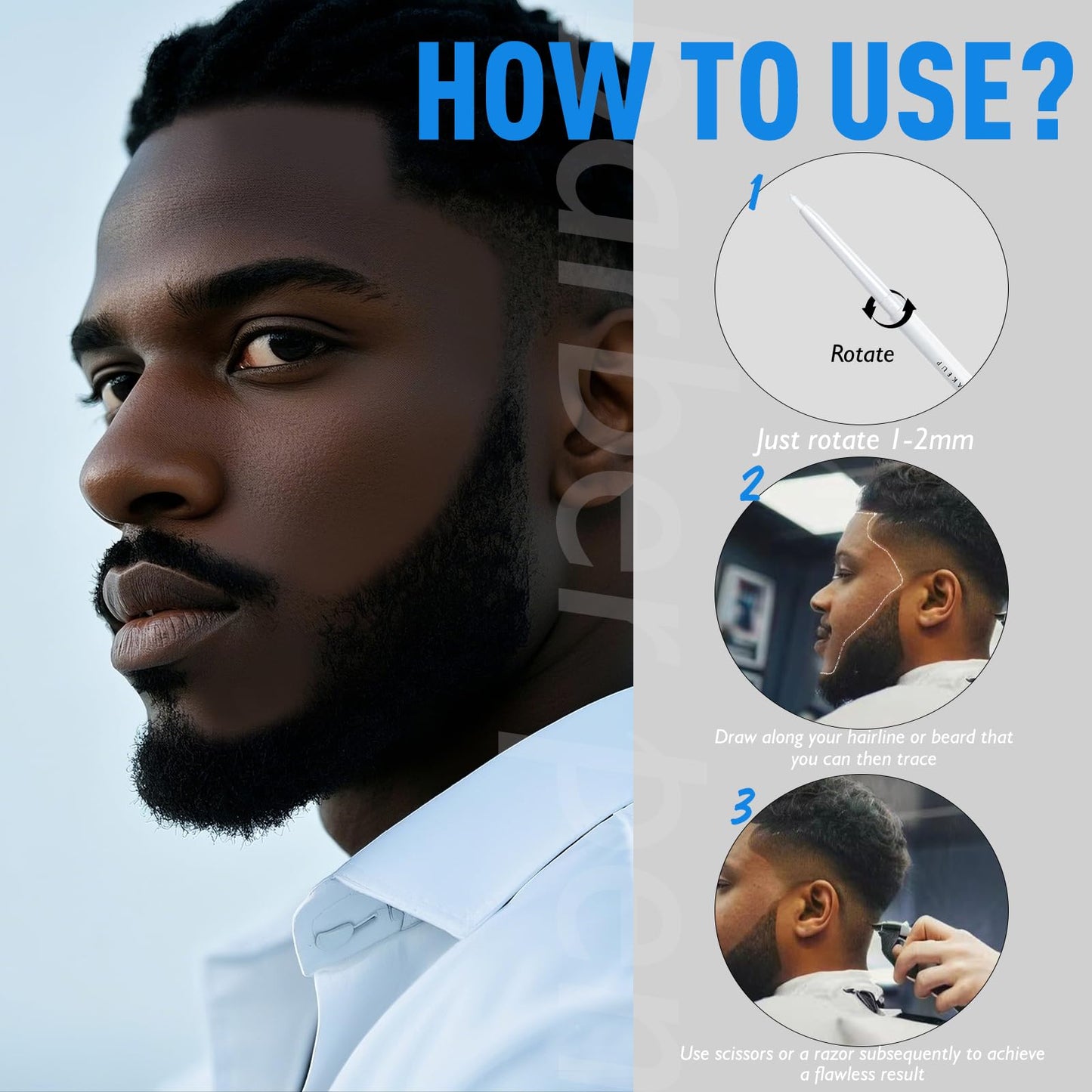 Wugbc 6 Pcs White Barber Pencil Hairline Chalk Beard Lineup Tool Magic Design with Brush Shaping Guide Hairline Edge Trace Styling Makeup Barber Accessories Set for Men