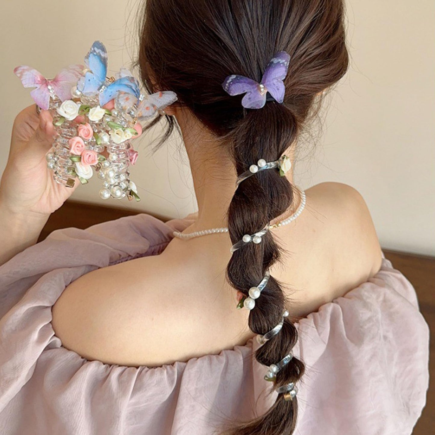 4 Pieces No Damage Soft Elastic Spiral Hair Ties, 2025 New Spiral Coils, Twisted Hair Wire Pony Hairwire, Twisted Hair Wire Pony Hairwire for Women, Phone Cord Hair Bands for Women & Girls (4 Pcs-B)