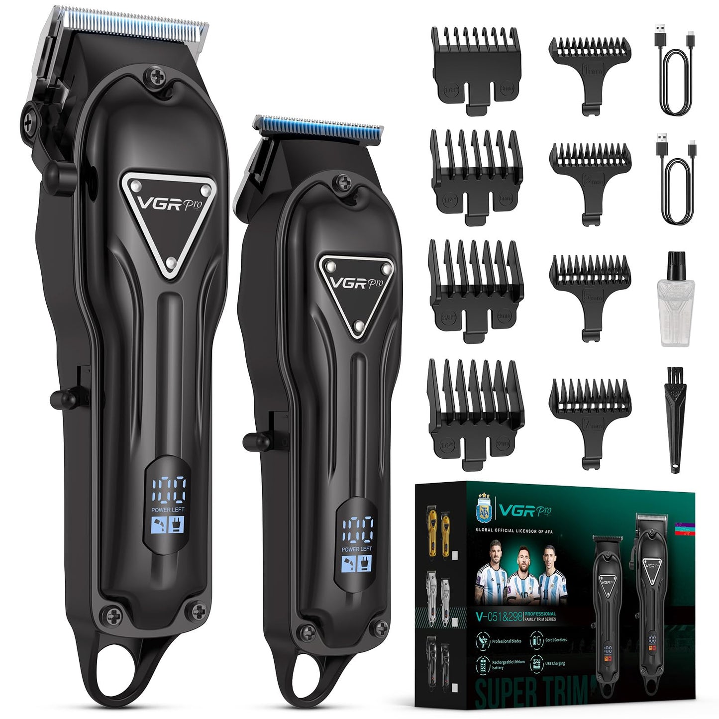 Vgrpro Hair Clippers for Men Professional, Cordless Clipper and Trimmer Set, Clippers for Hair Cutting Kit with Long Battery Life, Electric Hair Trimmer for Family Barber Kids Use (Black)