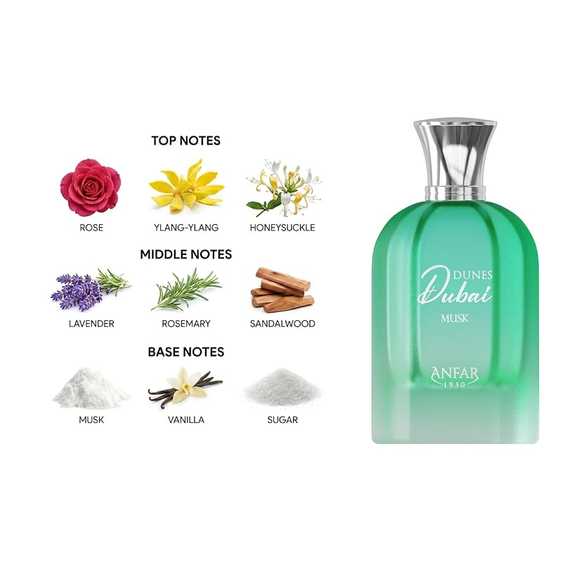 Dunes Dubai Musk Extrait de Parfum for Men & Women, Floral Gourmand 3.4 oz