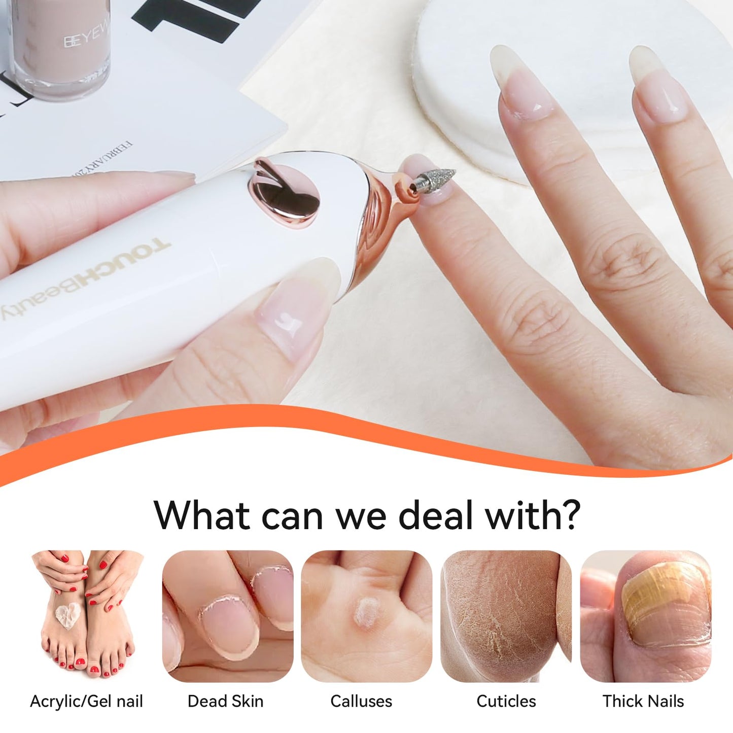 TOUCHBeauty Electric Nail Drill File Professional, Manicure Pedicure Kit with UV Nail Lamp, Portable Multi-Function Nail Buffer Tool for Grind Trim Polish