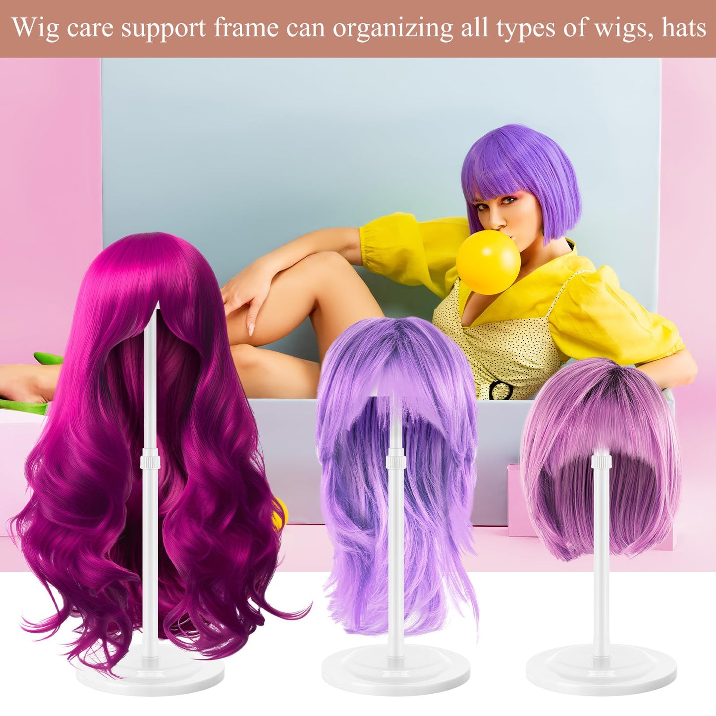 Tatuo 4 Pcs Wig Holders, 9.8"-18.9" Adjustable Height Wig Head Stand Portable Hat Display Holder Storage for Multiple Travel Wigs Styling Practice women DIY Head Stand Non Slip Stable(White)