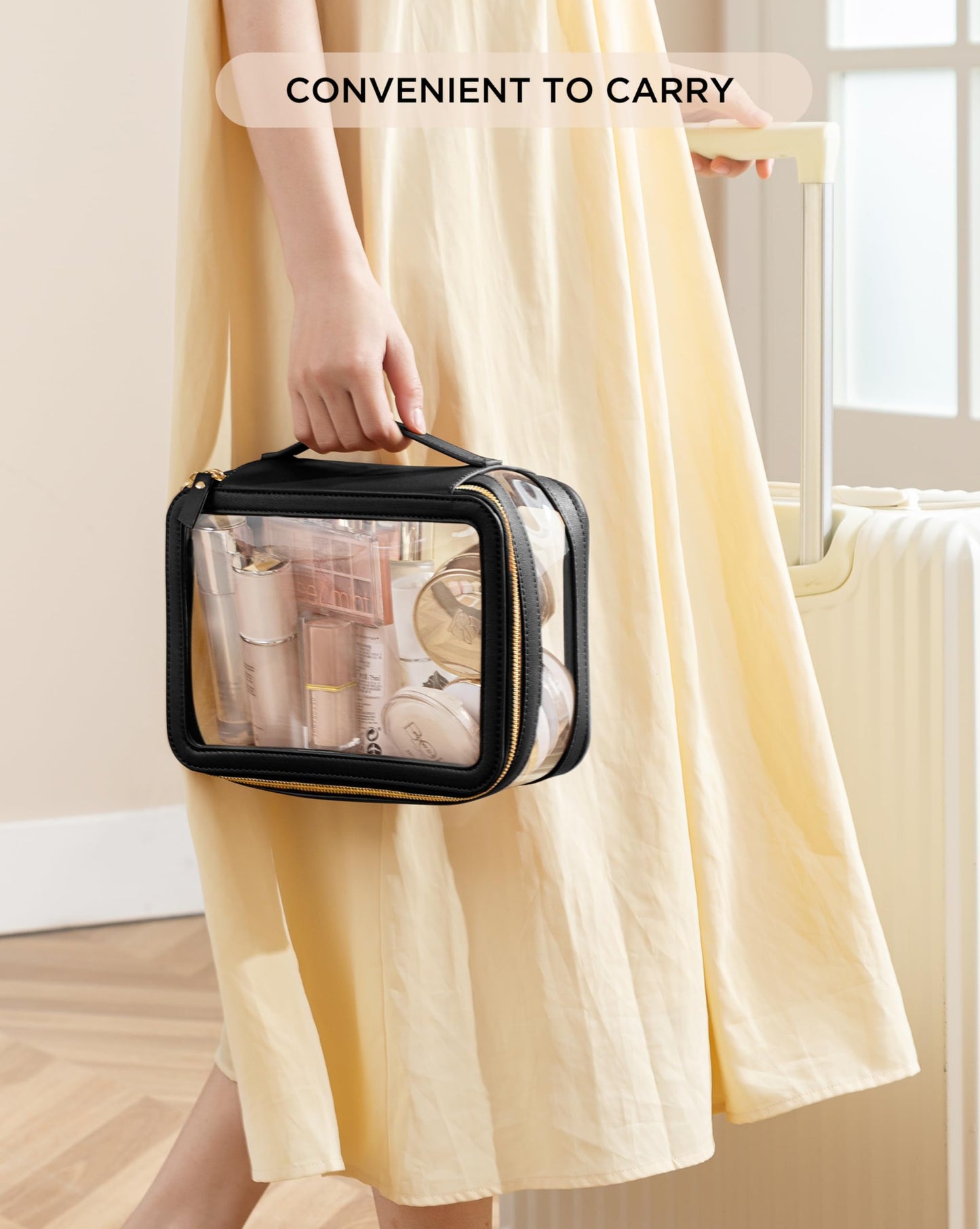 Vorey Large Clear Makeup Bag for Women, Portable Travel Makeup Bag Organizer Waterproof Toiletry Bag Cute Makeup Bags Cosmetic Bag Makeup Pouch, Black