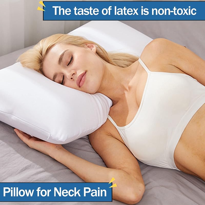 Queen Mid Loft Talalay Latex Pillow with Removable Cotton Cover – Pressure Relief, Breathable