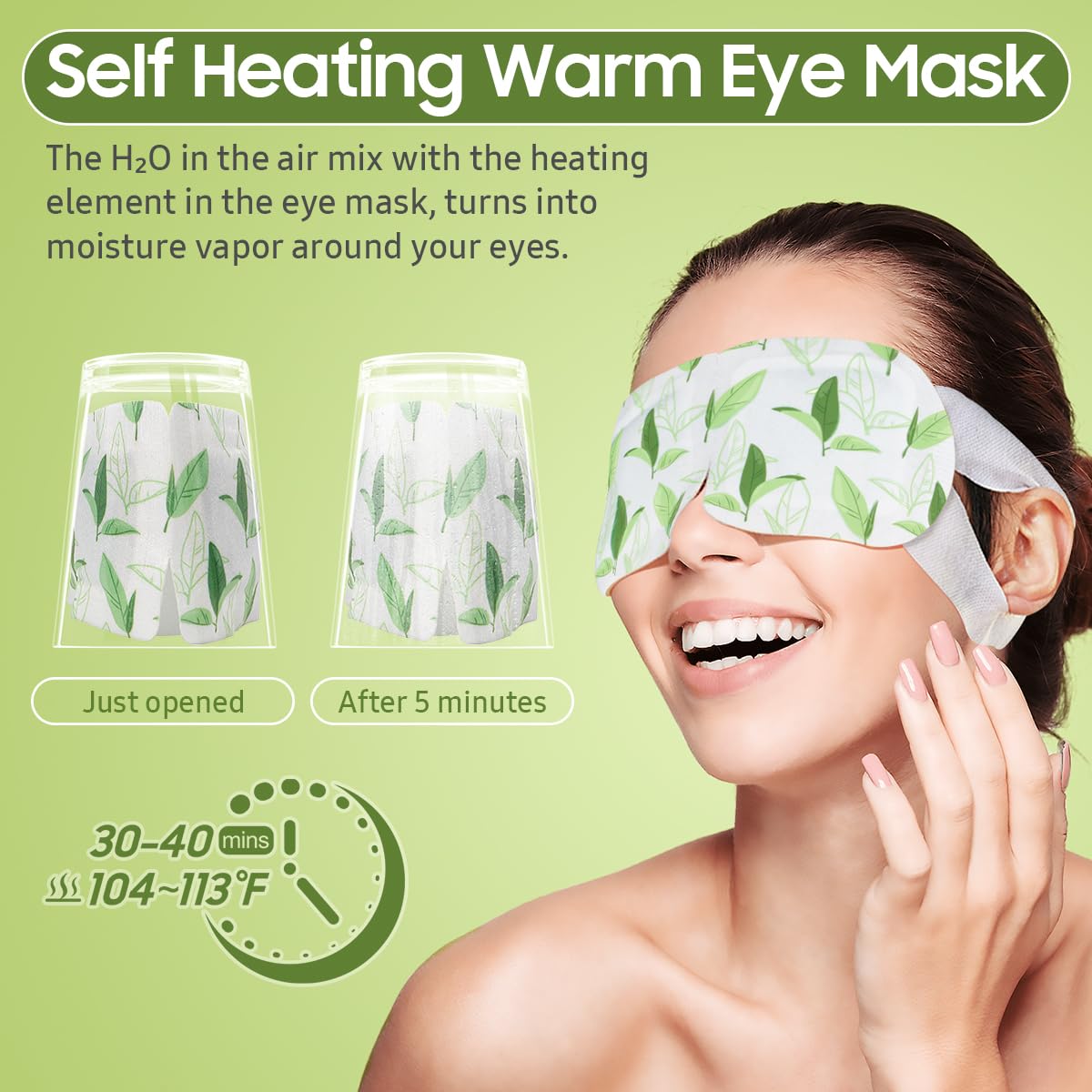 BeHoomi 30Packs Steam Eye Mask, Heated Eye Mask Warm Compress for Eyes, Self Heating Warm Eye Masks Disposable Steam Mask for Home Sleep, Spa, Travel Essentials & Relaxation Gifts (Green Tea)