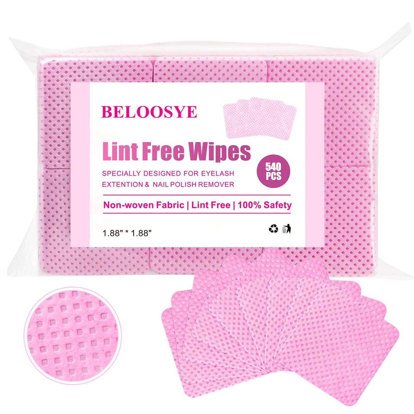 540 PCS Lint Free Nail Wipes, Eyelash Extension Glue Wipes, Super Absorbent Soft Non-woven Fabric Nail Polish Remover Wipes, Cleaning Pad Cloth for Lash Extension Supplies & Nail Polish Bottle(Pink)