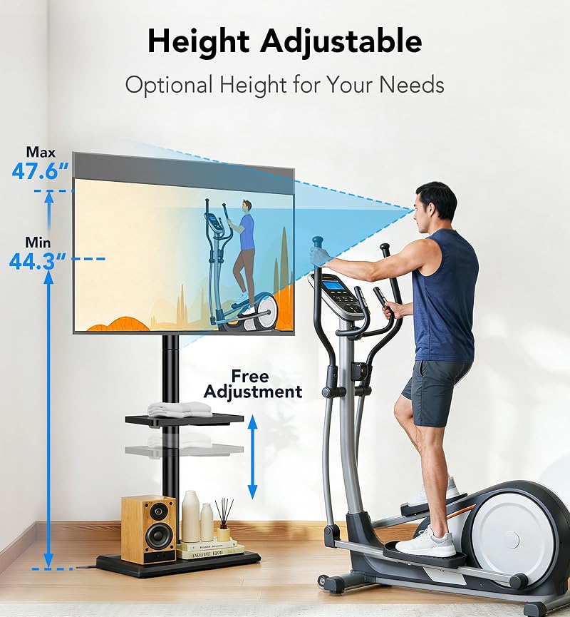 Floor TV Stand with Mount for 26-60 inch TVs Up to 77 lbs - Height Adjustable Swivel Tilt with Wood Base & Shelf, Black (Variation: Black+Floor TV Stand with Shelf)