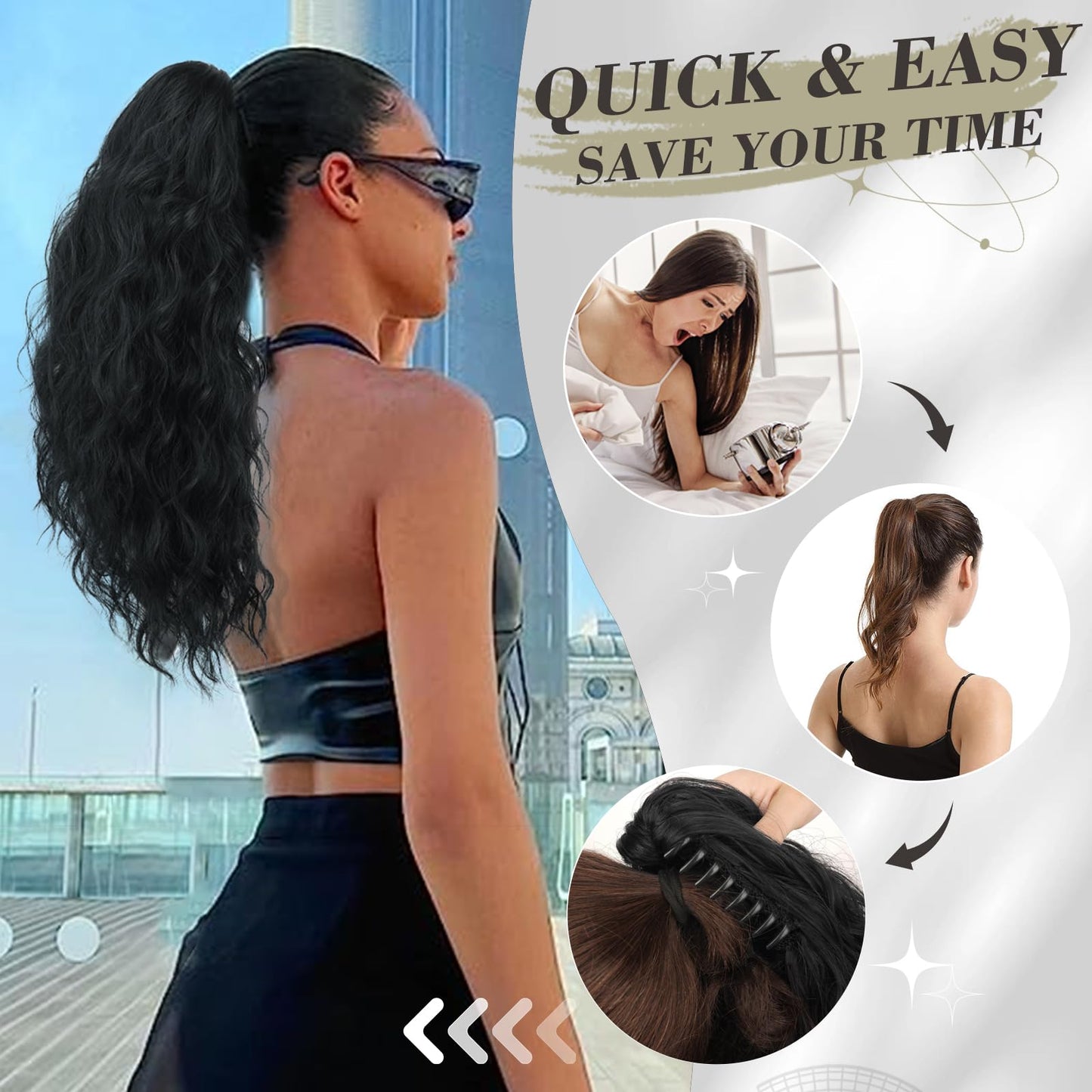 BARSDAR Red Ponytail Extension - 18 Inch Claw Clip Ponytail Hair Extensions for Women - Curly Wavy Multi Layered Synthetic Clip in Ponytail Hairpieces Daily Party Halloween - Dark Burgundy