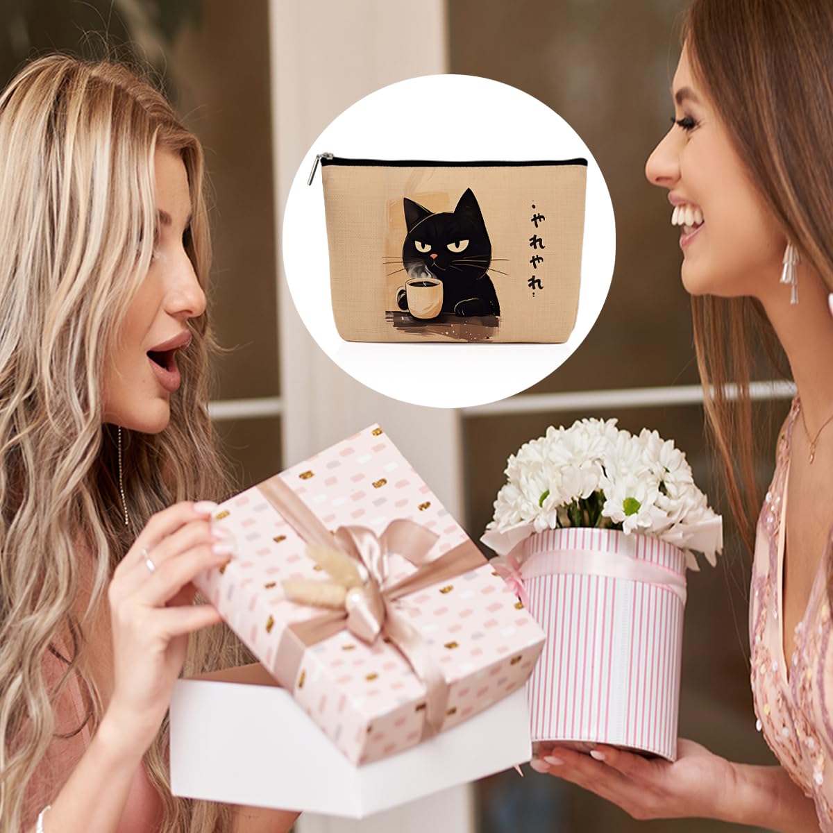 Cat Makeup Bag, Cat Gifts Cosmetic Bags, Aesthetic Design Canvas Zipper Organizer Pouch Cute Roomy Portable Toiletry Bag Cats Themed Gifts for Girls Women Travel Storage Accessories Cats